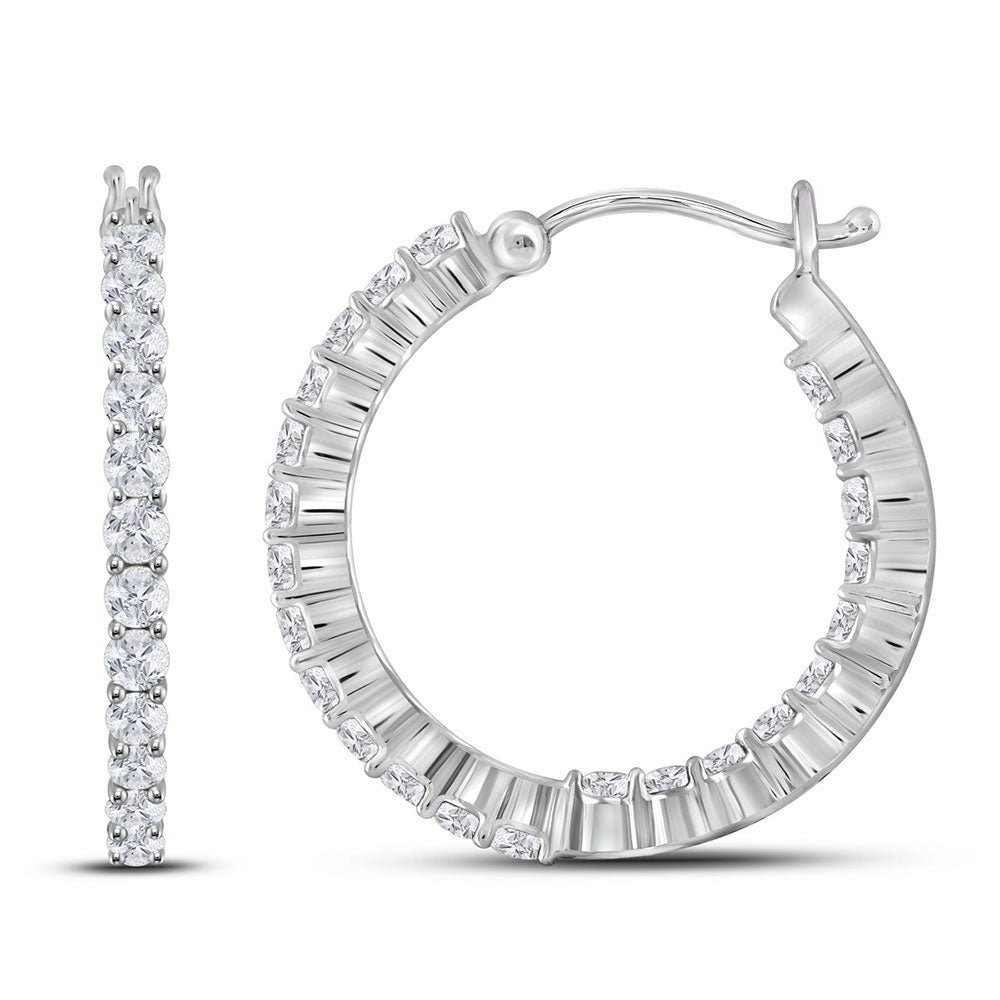 14K White Gold Womens Round Diamond Inside Outside Hoop Earrings 2 Cttw