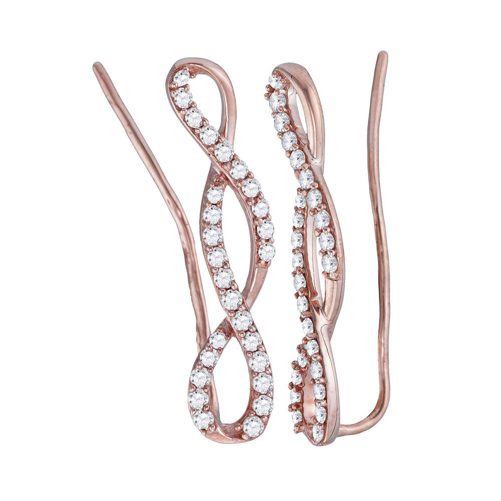 10K Rose Gold Womens Round Diamond Climber Earrings 1/2 Cttw, Length: 1 In, Width: 0.2 In