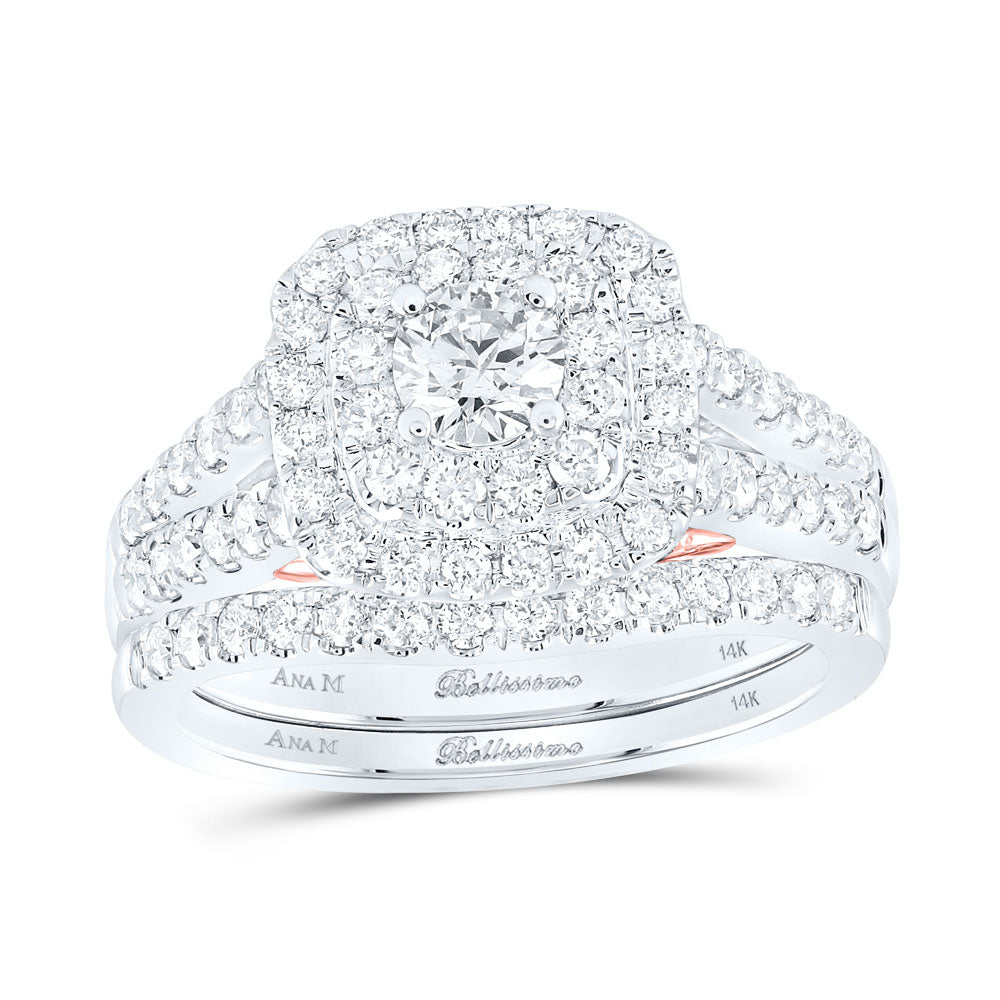 14K Two-tone Gold Round Diamond Bridal Wedding Ring Band Set 1-1/4 Cttw, Womens Size: 5-10