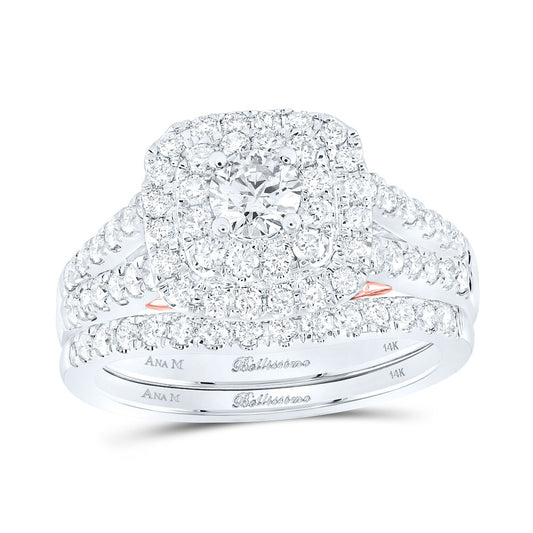 14K Two-tone Gold Round Diamond Bridal Wedding Ring Band Set 1-1/4 Cttw, Womens Size: 5-10