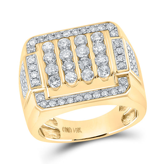 14K Yellow Gold Mens Round Diamond Square Cluster Ring 2 Cttw, Mens Size: 7-13