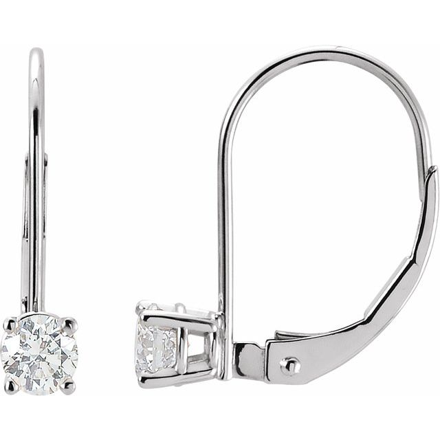 14K White Gold 4 Mm Round Lever Backs Polished Earring Mounting