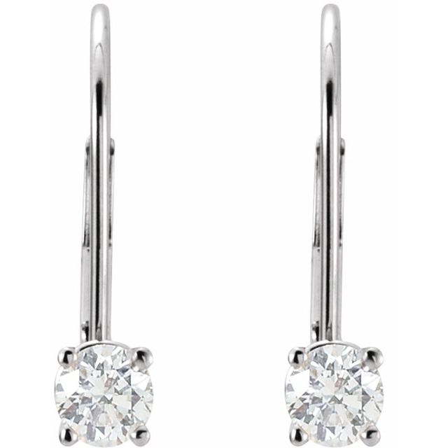 14K White Gold 4 Mm Round Lever Backs Polished Earring Mounting