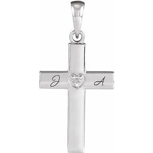 Sterling Silver Round 1.5Mm G-H I1 .015 Ct Natural Diamond Engravable Cross Pendant