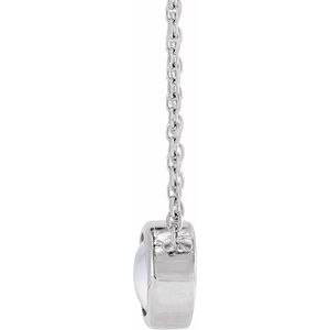 14K White Gold Round 5 Mm Cabochon Natural Rainbow Moonstone Solitaire Bezel-Set Necklace, Length: 18 In