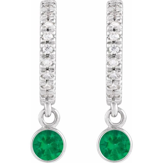 Sterling Silver Round 16.1 Mm 3.5 Mm 3Mm I1, G-H Pair Friction Back Polished Lab-Grown Emerald And .08 Ctw Natural Diamond French-Set Hoop Earrings