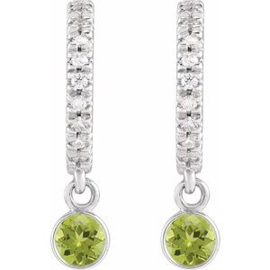 14K White Gold Pair Round Shape 3Mm I1, Gh Natural Peridot And .08 Ctw Natural Diamond French-Set Hoop Earrings, Length: 16.1 Mm, Thickness: 3.5 Mm