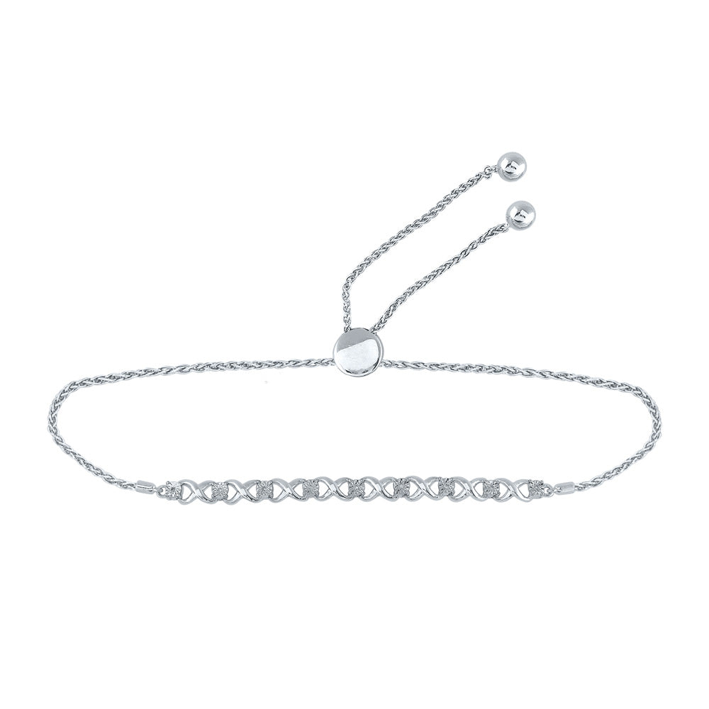 Sterling Silver Womens Round Diamond Infinity Bolo Bracelet 1/20 Cttw, Width: 0.22 In