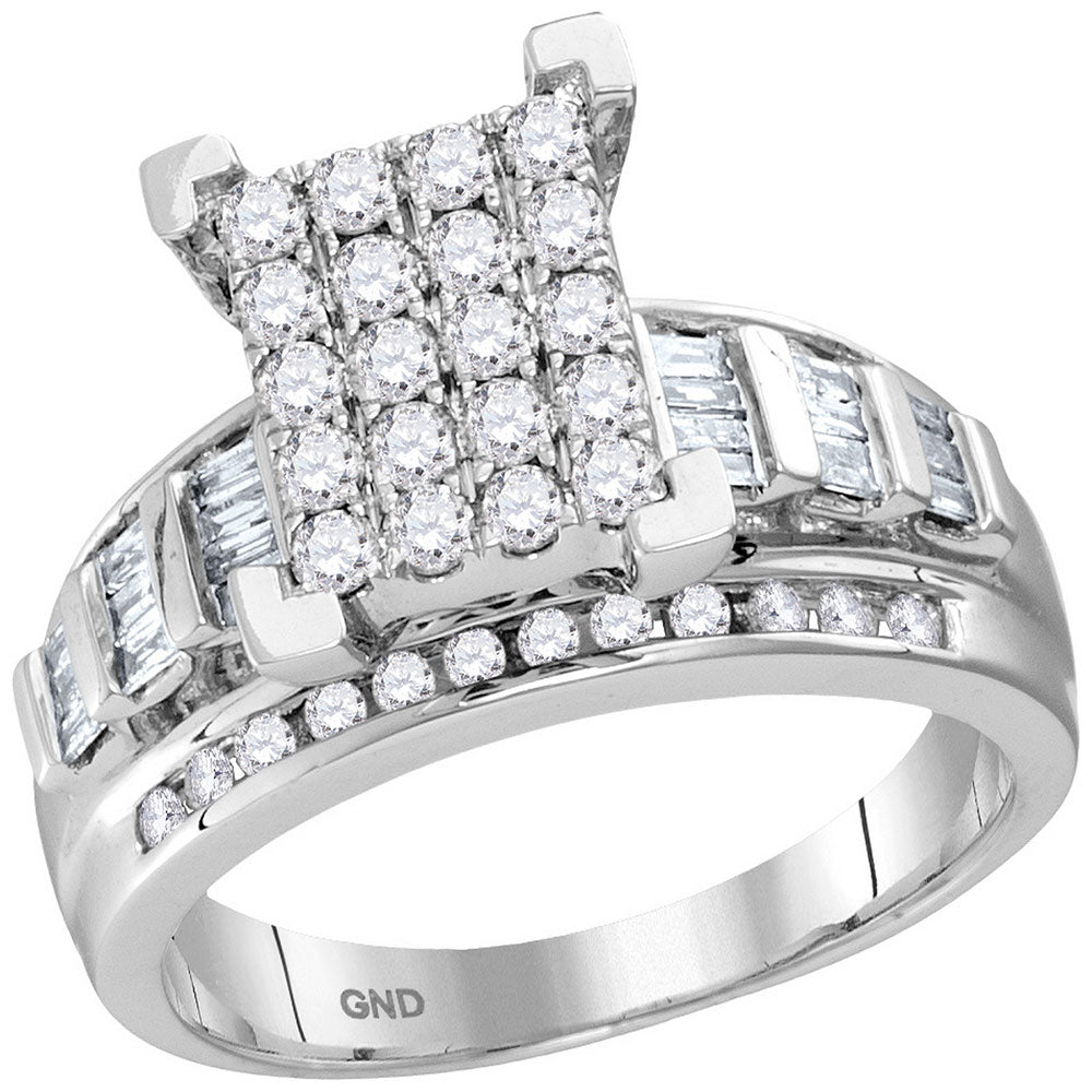 10K White Gold Round Diamond Cluster Bridal Wedding Engagement Ring 7/8 Cttw, Womens Size: 5-10