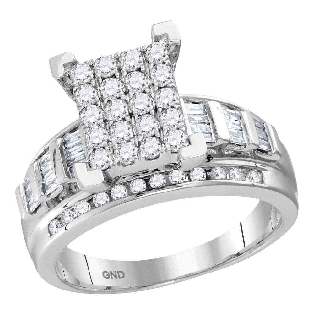 10K White Gold Round Diamond Cluster Bridal Wedding Engagement Ring 1-1/2 Cttw, Womens Size: 5-10