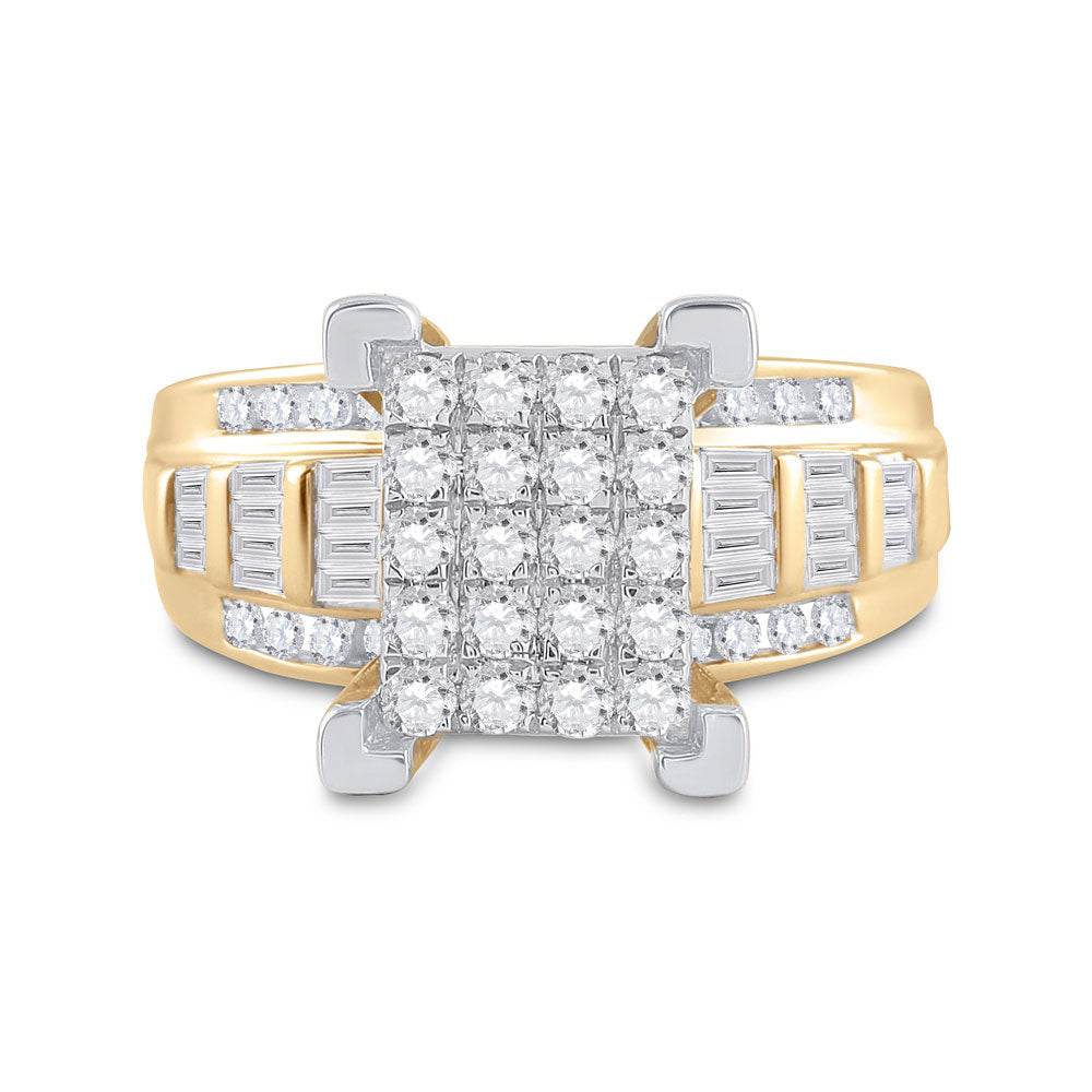 10K Yellow Gold Round Diamond Cluster Bridal Wedding Engagement Ring 7/8 Cttw, Womens Size: 5-10