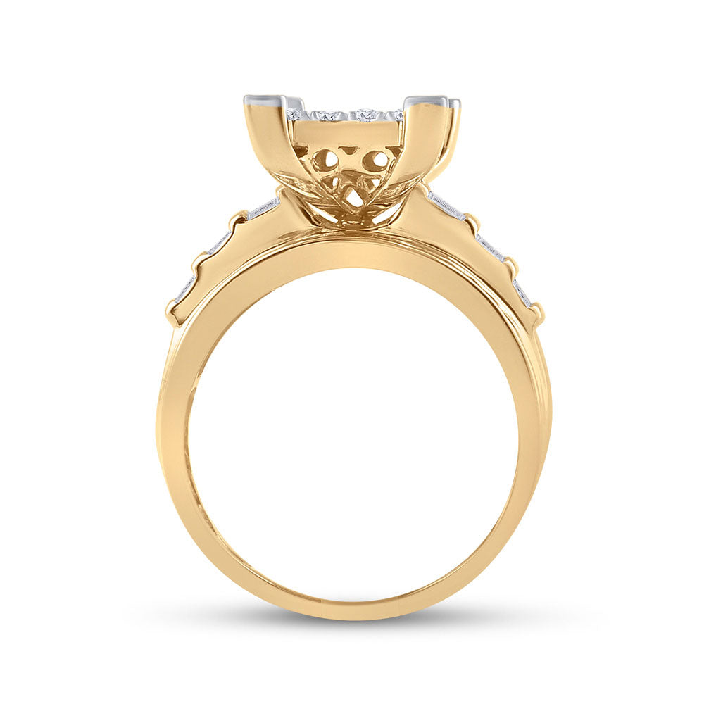 10K Yellow Gold Round Diamond Cluster Bridal Wedding Engagement Ring 7/8 Cttw, Womens Size: 5-10