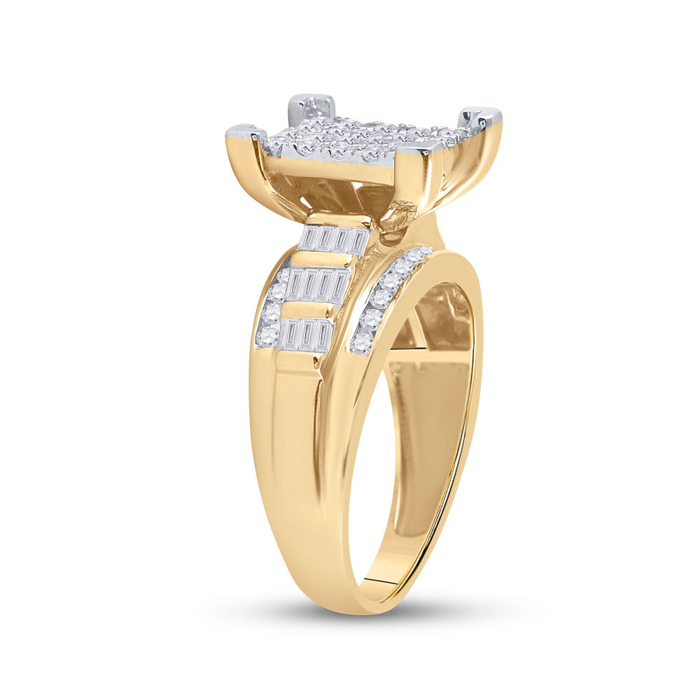 10K Yellow Gold Round Diamond Cluster Bridal Wedding Engagement Ring 7/8 Cttw, Womens Size: 5-10