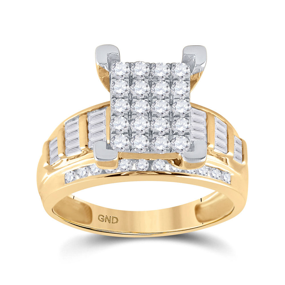 10K Yellow Gold Round Diamond Cluster Bridal Wedding Engagement Ring 7/8 Cttw, Womens Size: 5-10