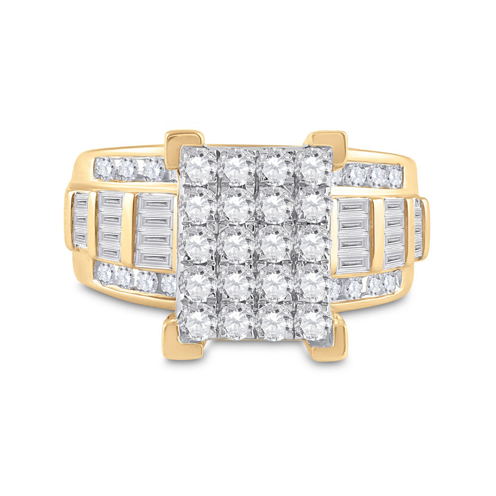 10K Yellow Gold Round Diamond Cluster Bridal Wedding Engagement Ring 1-1/2 Cttw, Womens Size: 5-10