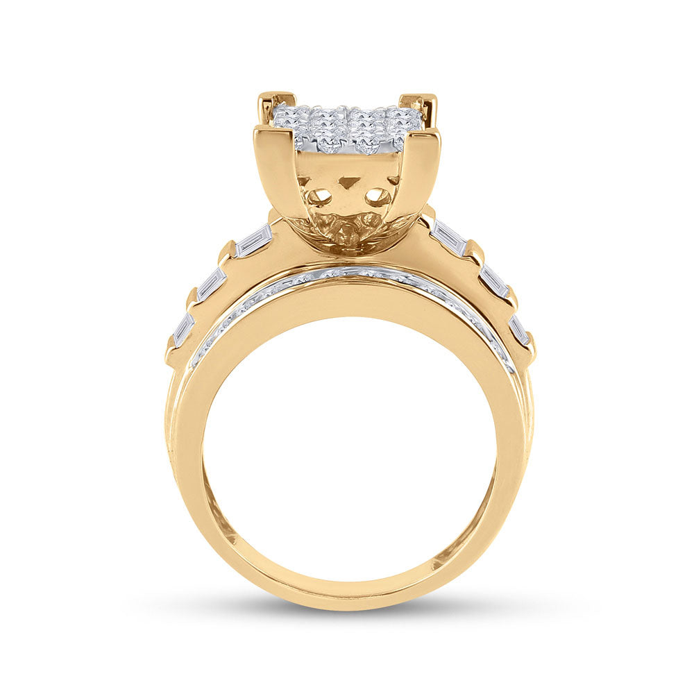 10K Yellow Gold Round Diamond Cluster Bridal Wedding Engagement Ring 1-1/2 Cttw, Womens Size: 5-10
