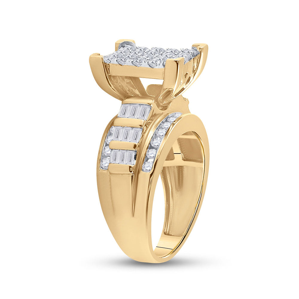 10K Yellow Gold Round Diamond Cluster Bridal Wedding Engagement Ring 1-1/2 Cttw, Womens Size: 5-10