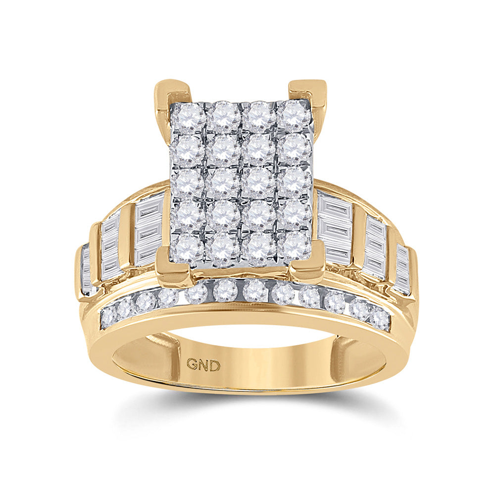 10K Yellow Gold Round Diamond Cluster Bridal Wedding Engagement Ring 1-1/2 Cttw, Womens Size: 5-10