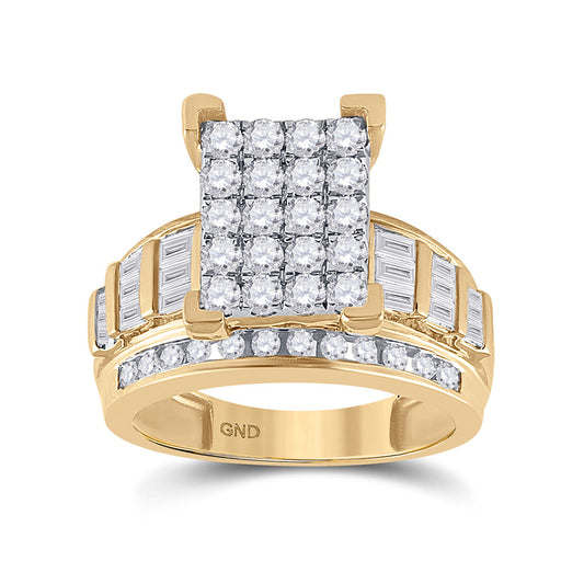 10K Yellow Gold Round Diamond Cluster Bridal Wedding Engagement Ring 1-1/2 Cttw, Womens Size: 5-10