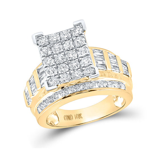 10K Yellow Gold Round Diamond Cluster Bridal Wedding Engagement Ring 2 Cttw, Womens Size: 5-10