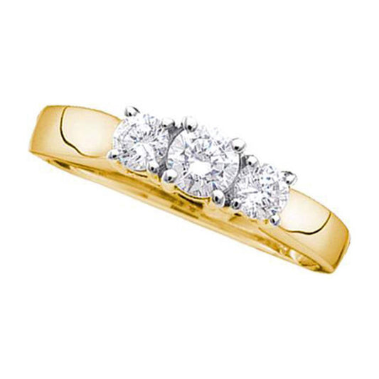 14K Yellow Gold Round Diamond 3-stone Bridal Wedding Engagement Ring 1 Cttw, Womens Size: 5-10