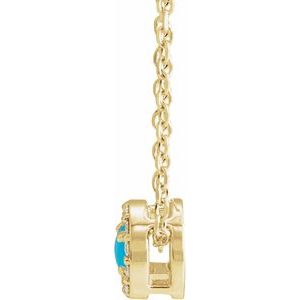 14K Yellow Gold Round 3Mm G-H I1 Cabochon Natural Turquoise And .05 Ctw Natural Diamond Halo-Style Necklace, Length: 18 In