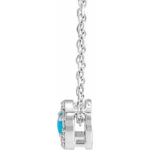 14K White Gold Round 4Mm G-H I1 Cabochon Natural Turquoise And .06 Ctw Natural Diamond Halo-Style Necklace, Length: 18 In