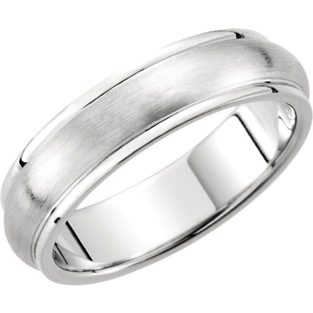 14K White Gold 5 Mm Polished Grooved Comfort-Fit Band With Satin Finish