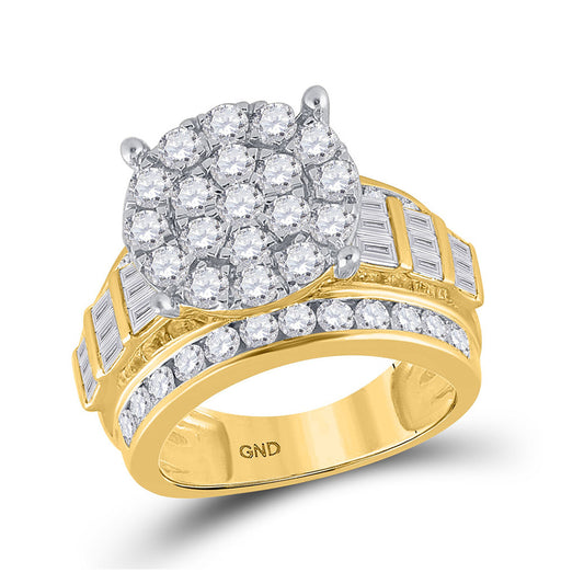 10K Yellow Gold Round Diamond Cluster Bridal Wedding Engagement Ring 3 Cttw, Womens Size: 5-10