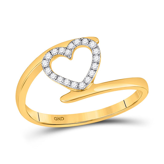 10K Yellow Gold Womens Round Diamond Heart Ring 1/8 Cttw, Womens Size: 5-10