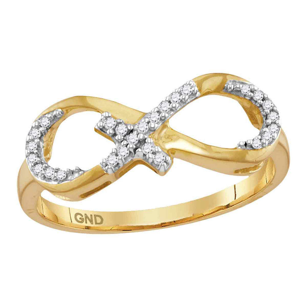 10K Yellow Gold Womens Round Diamond Infinity Cross Band Ring 1/10 Cttw, Womens Size: 5-10