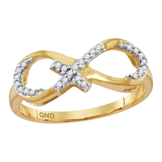 10K Yellow Gold Womens Round Diamond Infinity Cross Band Ring 1/10 Cttw, Womens Size: 5-10