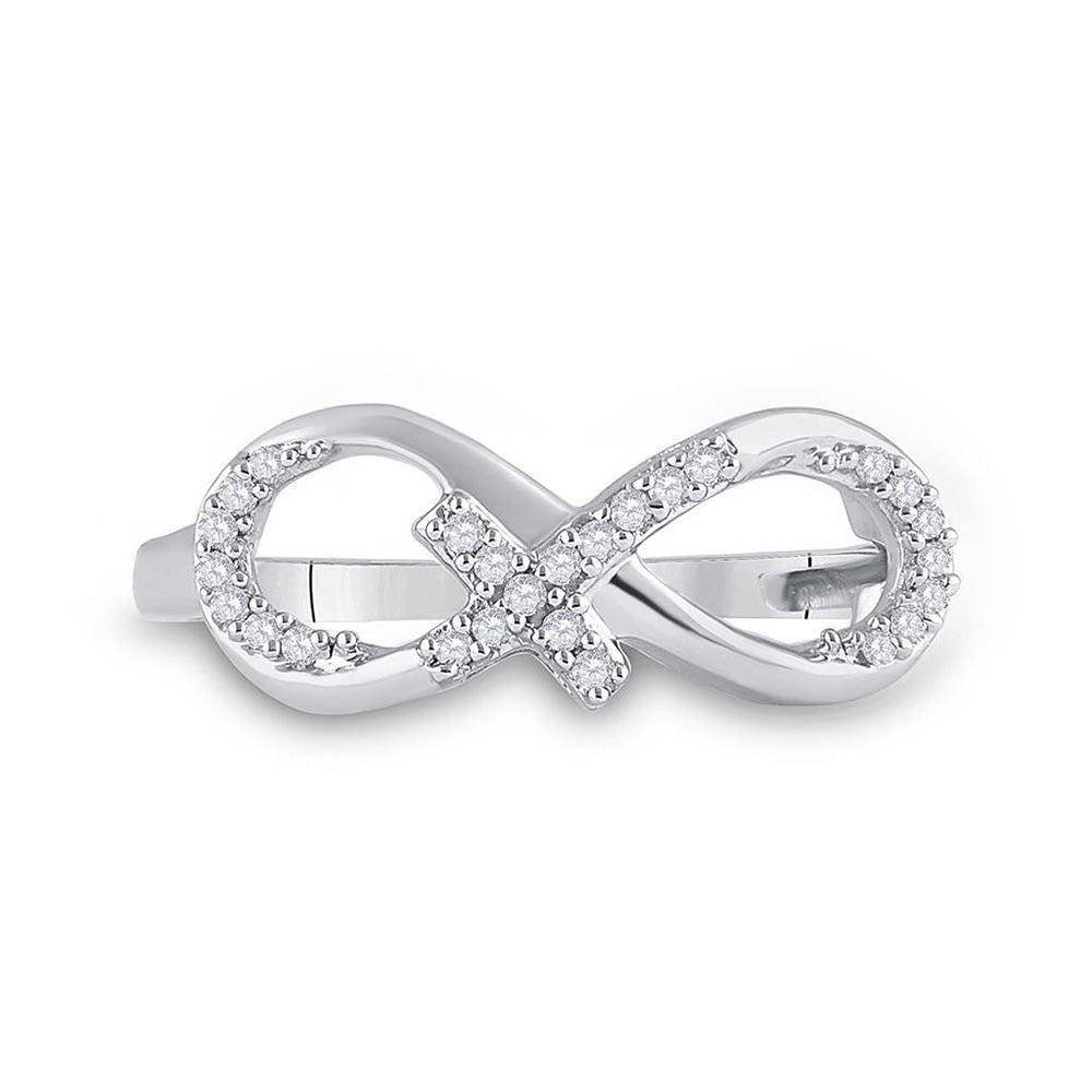 10K White Gold Womens Round Diamond Cross Infinity Ring 1/10 Cttw, Womens Size: 5-10