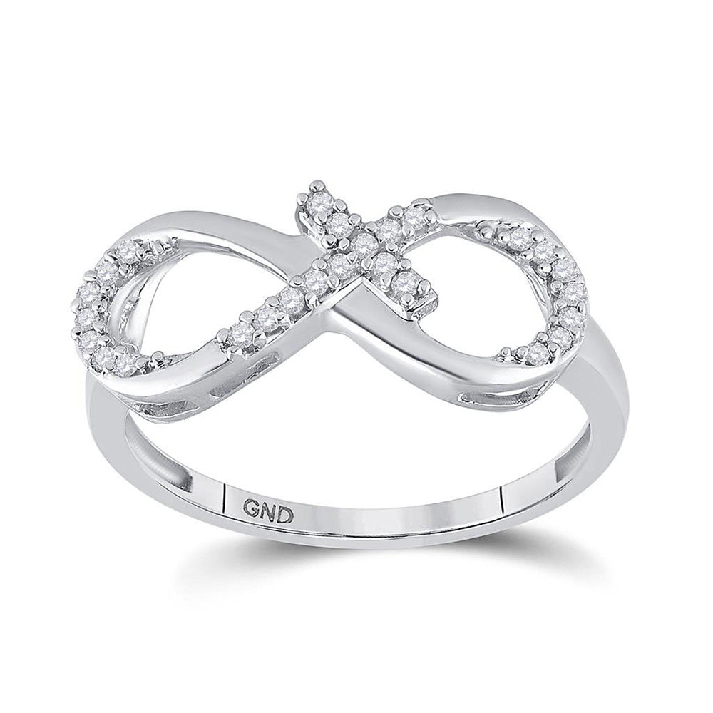 10K White Gold Womens Round Diamond Cross Infinity Ring 1/10 Cttw, Womens Size: 5-10