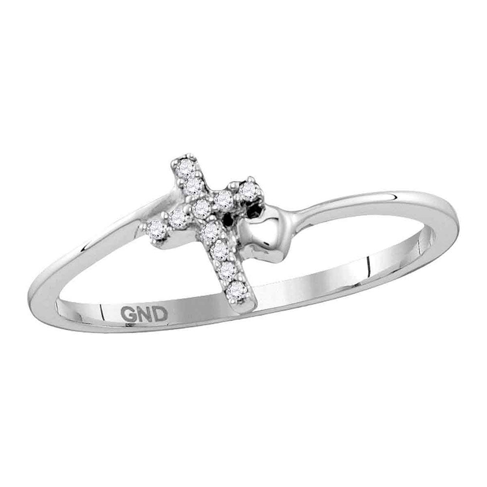 Sterling Silver Womens Round Diamond Delicate Slender Cross Religious Ring 1/20 Cttw, Womens Size: 5-10