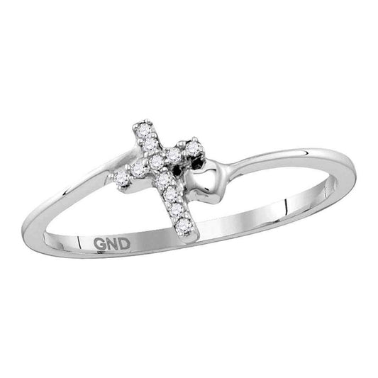 Sterling Silver Womens Round Diamond Delicate Slender Cross Religious Ring 1/20 Cttw, Womens Size: 5-10