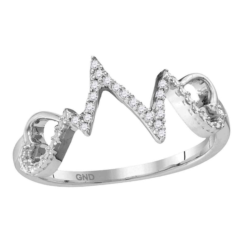 Sterling Silver Womens Round Diamond Heartbeat Ring 1/10 Cttw, Womens Size: 5-10