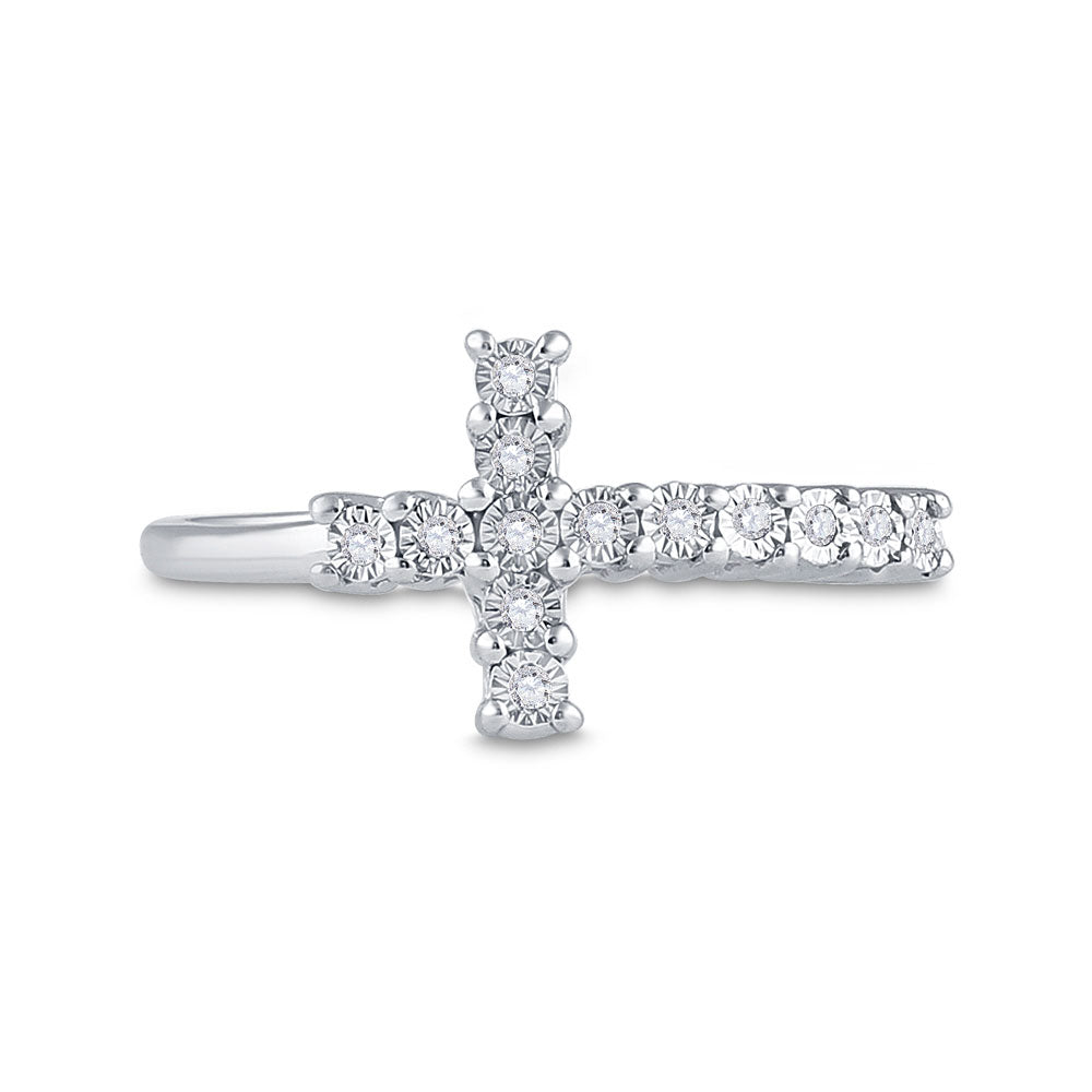 Sterling Silver Womens Round Diamond Cross Ring 1/20 Cttw, Womens Size: 5-10