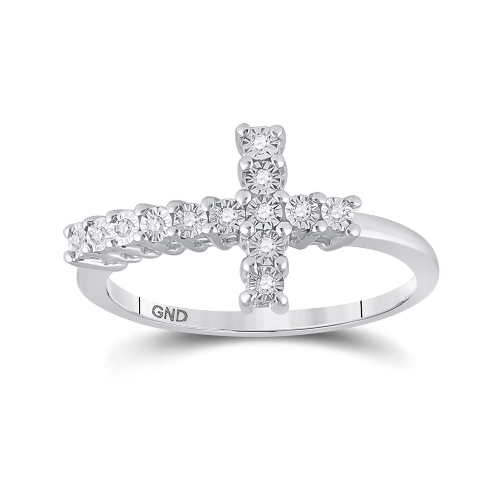 Sterling Silver Womens Round Diamond Cross Ring 1/20 Cttw, Womens Size: 5-10