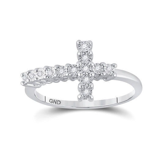 Sterling Silver Womens Round Diamond Cross Ring 1/20 Cttw, Womens Size: 5-10