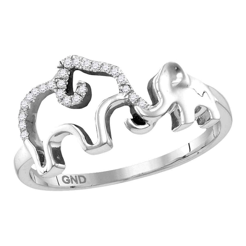 Sterling Silver Womens Round Diamond Double Elephant Animal Band Ring 1/20 Cttw, Womens Size: 5-10