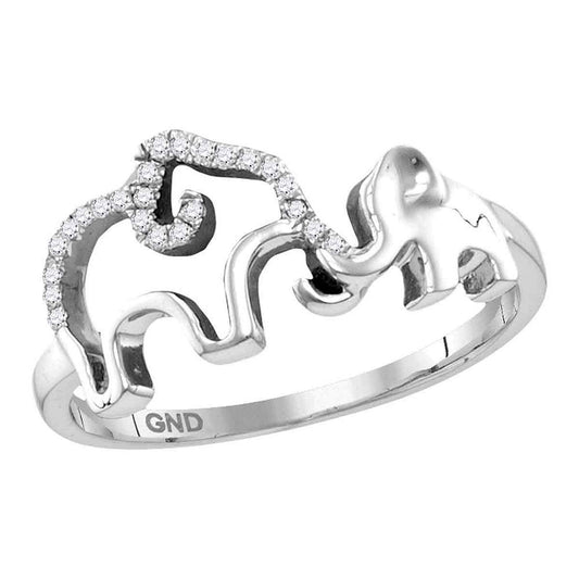 Sterling Silver Womens Round Diamond Double Elephant Animal Band Ring 1/20 Cttw, Womens Size: 5-10