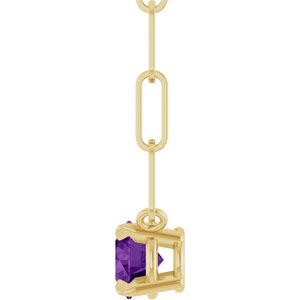 14K Yellow Gold Round 5 Mm Natural Amethyst Claw-Prong Necklace, Length: 18 In
