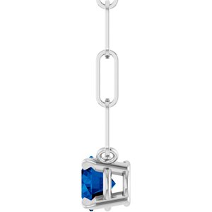 14K White Gold Round 5 Mm Natural Blue Sapphire Claw-Prong Necklace, Length: 18 In