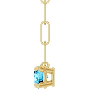 14K Yellow Gold Round 5 Mm Natural Aquamarine Claw-Prong Necklace, Length: 18 In