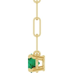 14K Yellow Gold Round 5 Mm Lab-Grown Emerald Claw-Prong Necklace, Length: 16 In