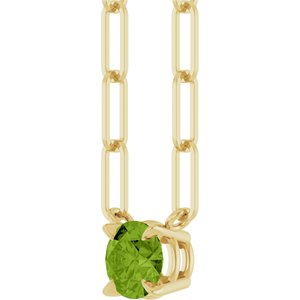 14K Yellow Gold Round 5 Mm Natural Peridot Claw-Prong Necklace, Length: 18 In