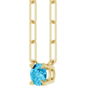 14K Yellow Gold Round 5 Mm Natural Aquamarine Claw-Prong Necklace, Length: 18 In