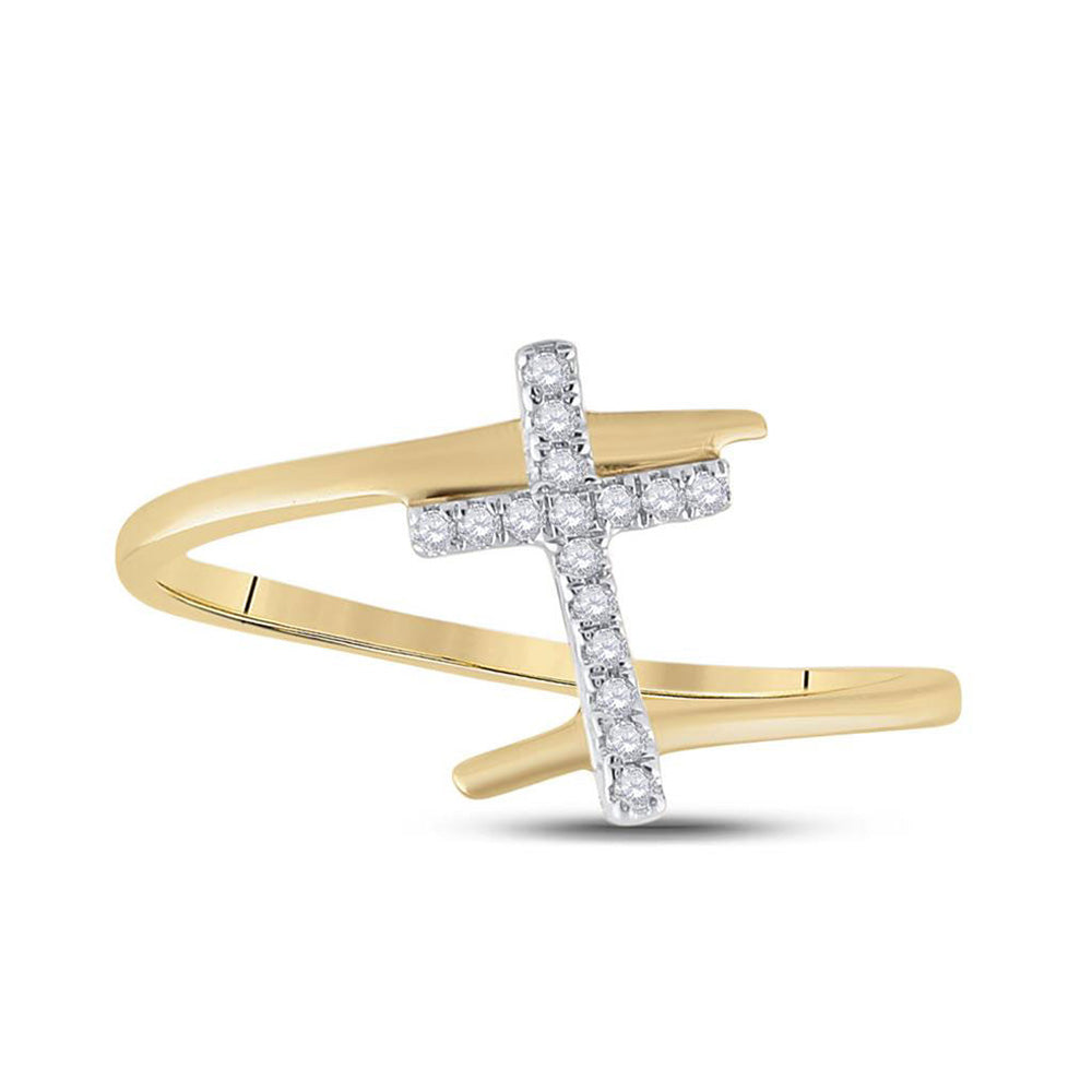 10K Yellow Gold Womens Round Diamond Cross Ring 1/12 Cttw, Womens Size: 5-10