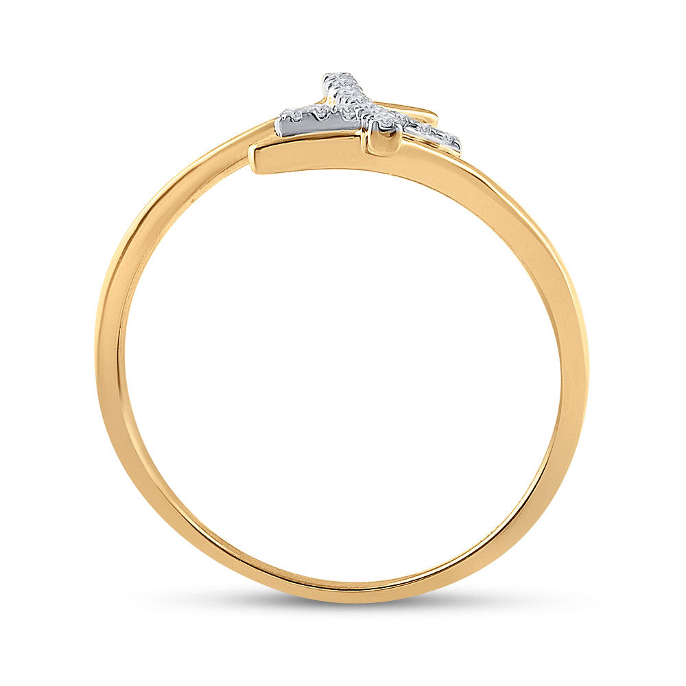 10K Yellow Gold Womens Round Diamond Cross Ring 1/12 Cttw, Womens Size: 5-10